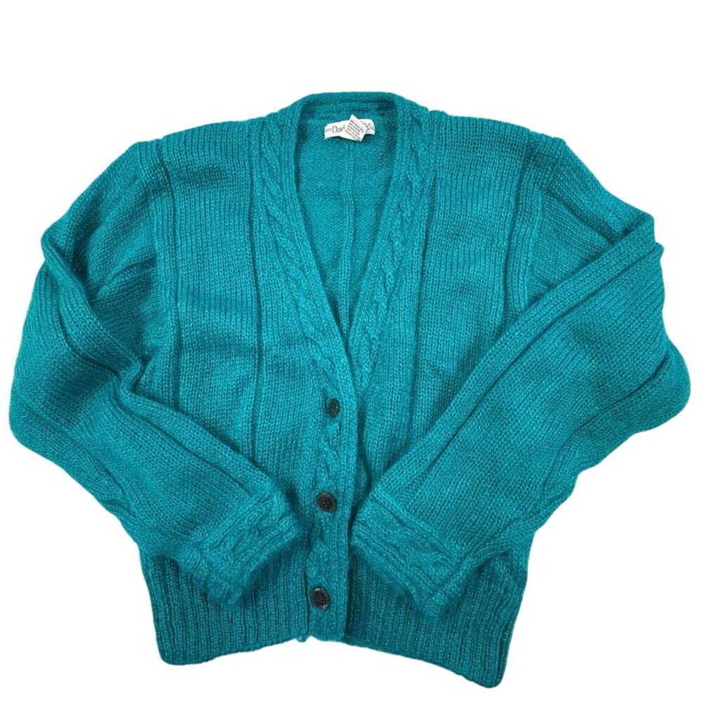 David Hollis Vintage Mohair Blend Cardigan Sweater Women's S Green Cozy 90s